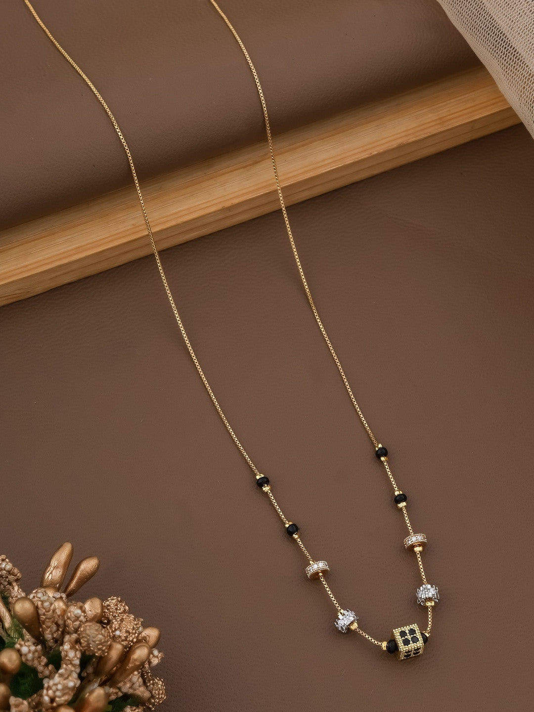 Gold-Plated Cubic Zirconia Necklace – Beaded Fashion Jewellery – Brass CZ – Retail Unit