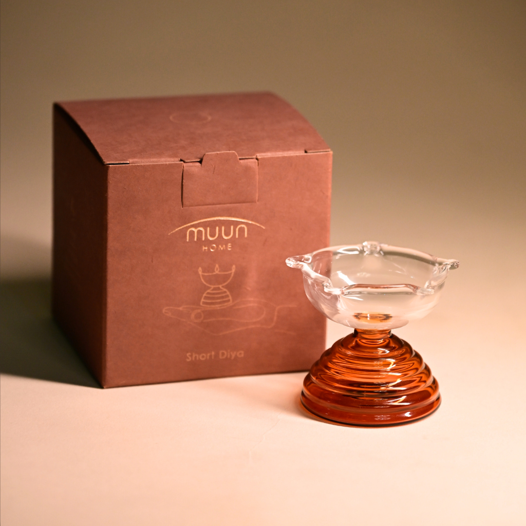 Glass Tea Light Candle Holder - Modern Diya Design
