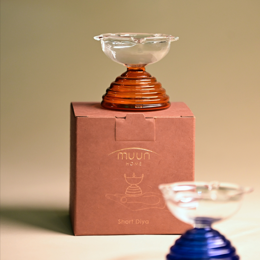 Glass Tea Light Candle Holder - Modern Diya Design