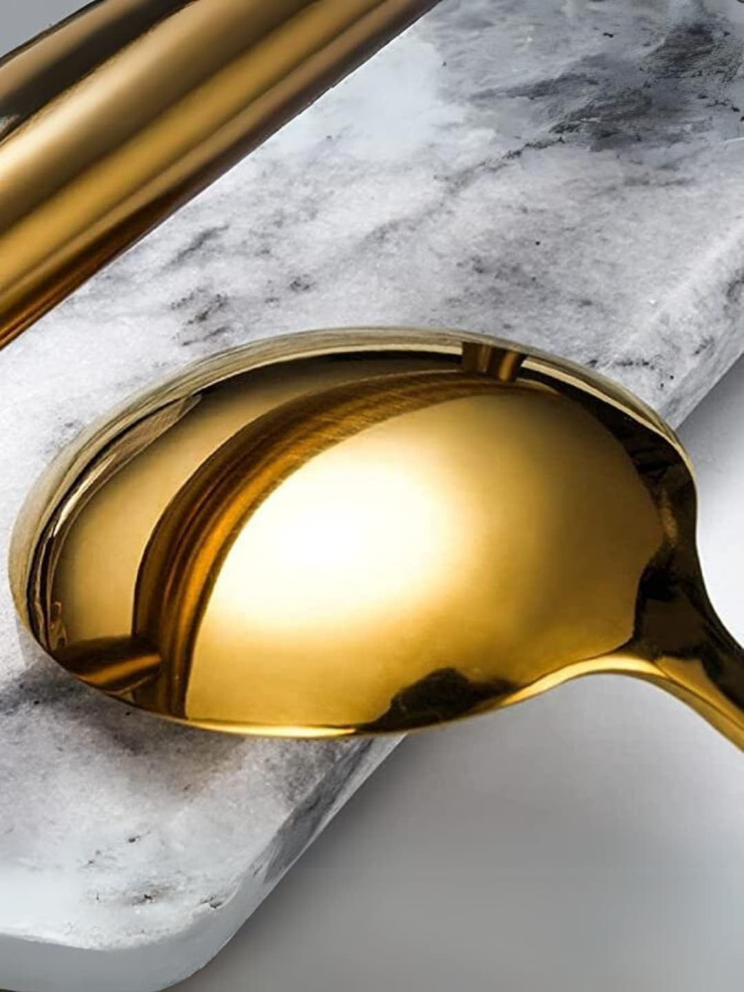 5 pcs Gold Toned & Brown Cutlery Set – Dining Utensil Set – Stainless Steel with Wooden Handle