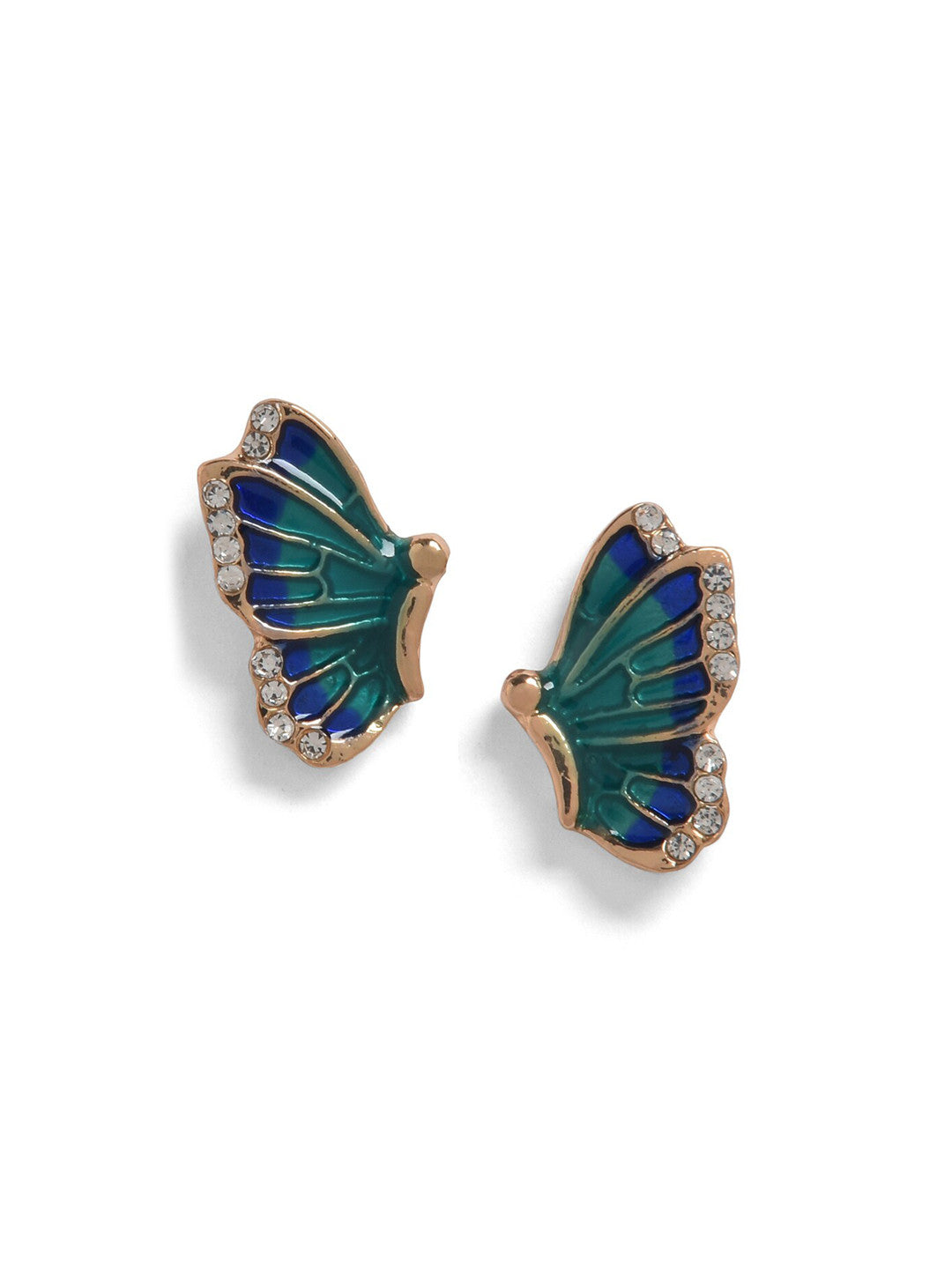 Blue Gold-Plated Stud Earrings – Fashion Jewellery – Contemporary Design – 4cm Length
