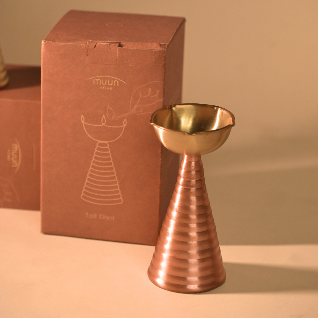 Brass & Copper Candle Holder - Sculptural Modern Design