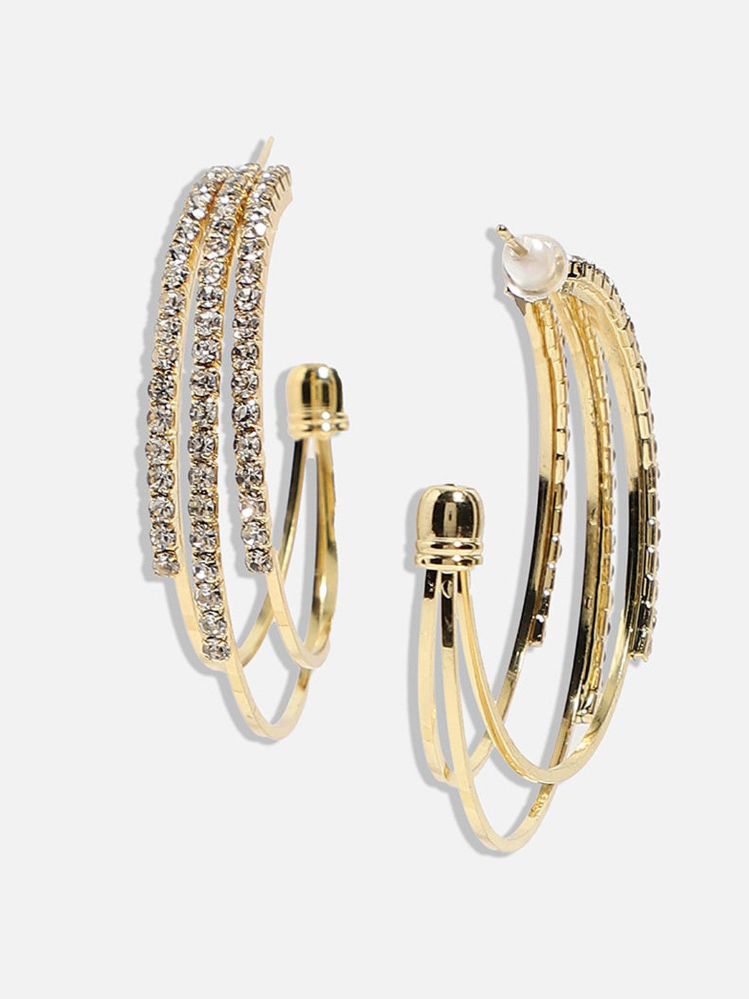 Gold-Plated Contemporary Half Hoop Earrings – Fashion Jewellery – Artificial Stones – 3.5cm Pair