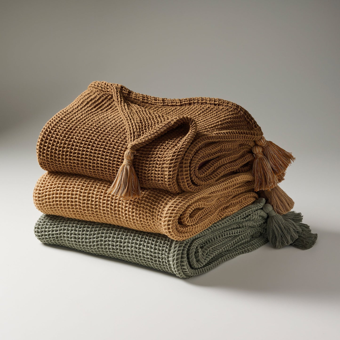 Throw Blanket | Cotton Waffle Thick Tassels | Sea Sponge