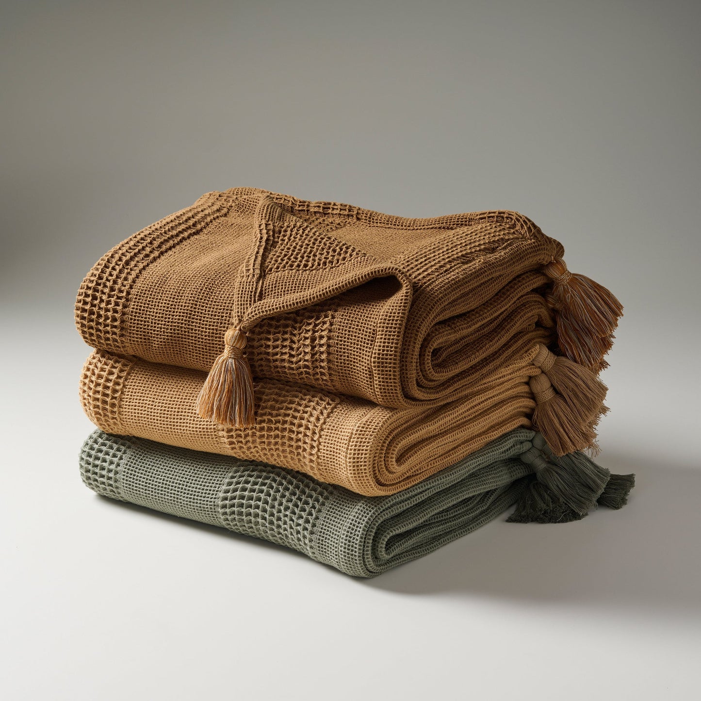 Throw Blanket | Cotton Waffle Thick Tassels