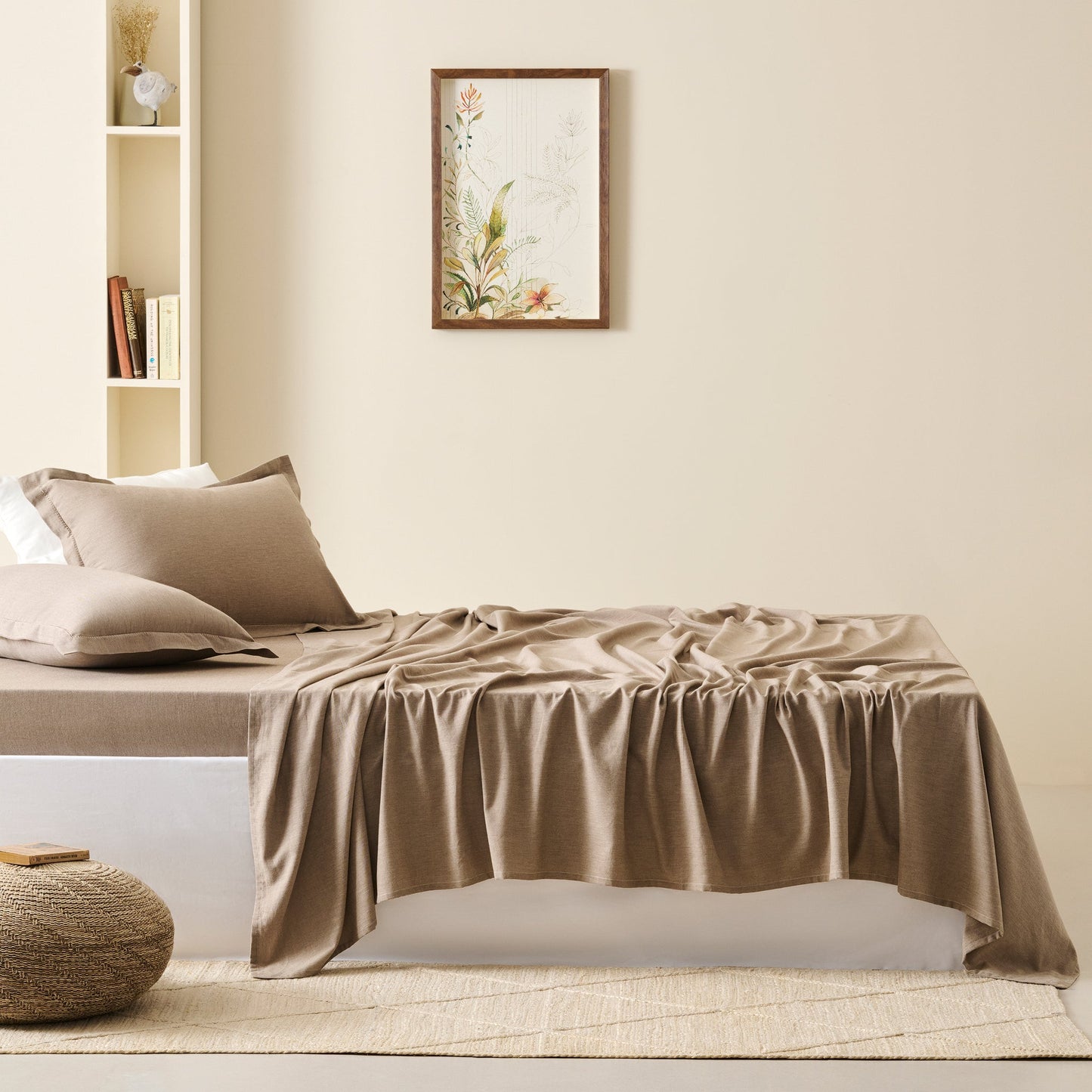 Bedsheet | Cotton Bamboo Dual-tone Effect | Roasted Walnut With 2 Pillow Shams