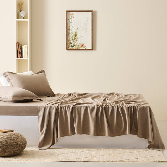 Bedsheet | Cotton Bamboo Dual-tone Effect | Roasted Walnut With 2 Pillow Shams