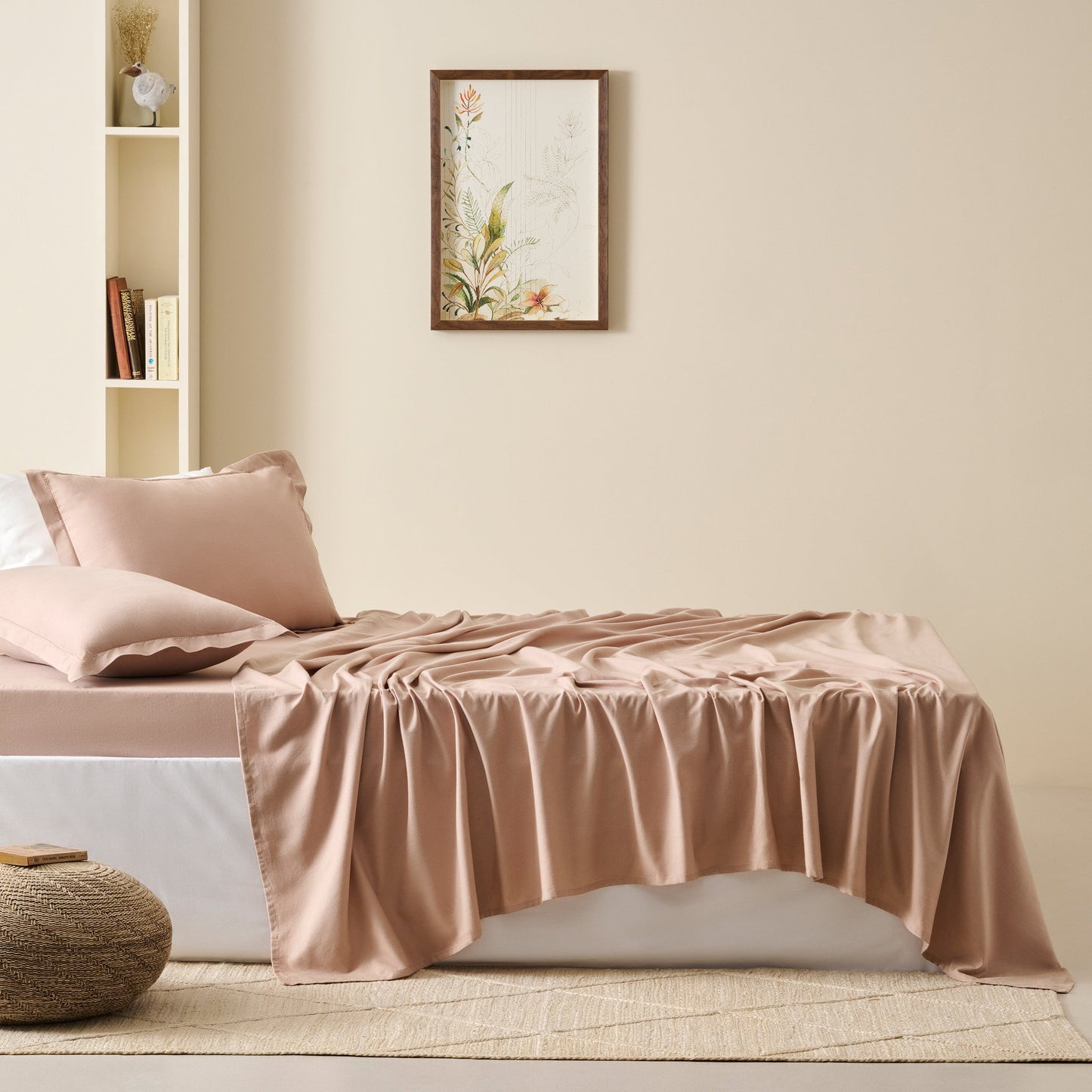 Bedsheet | Cotton Bamboo Chambray Dual-tone | Soft Apricot With 2 Pillow Shams
