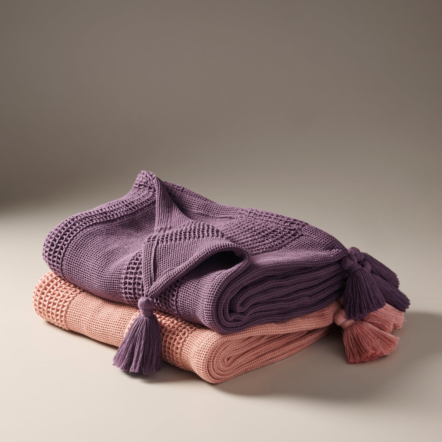 Throw Blanket | Cotton Waffle Thick Tassels