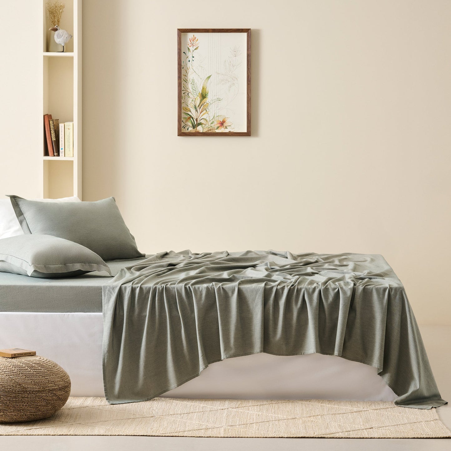 Bedsheet | Cotton Bamboo Chambray Dual-tone | Teal Glaze With 2 Pillow Shams