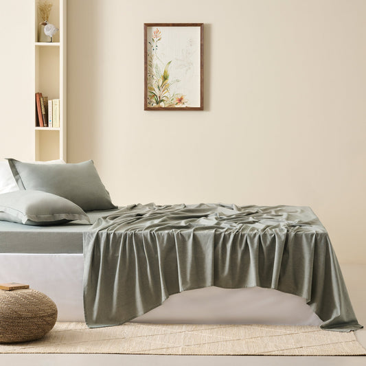 Bedsheet | Cotton Bamboo Chambray Dual-tone | Teal Glaze With 2 Pillow Shams
