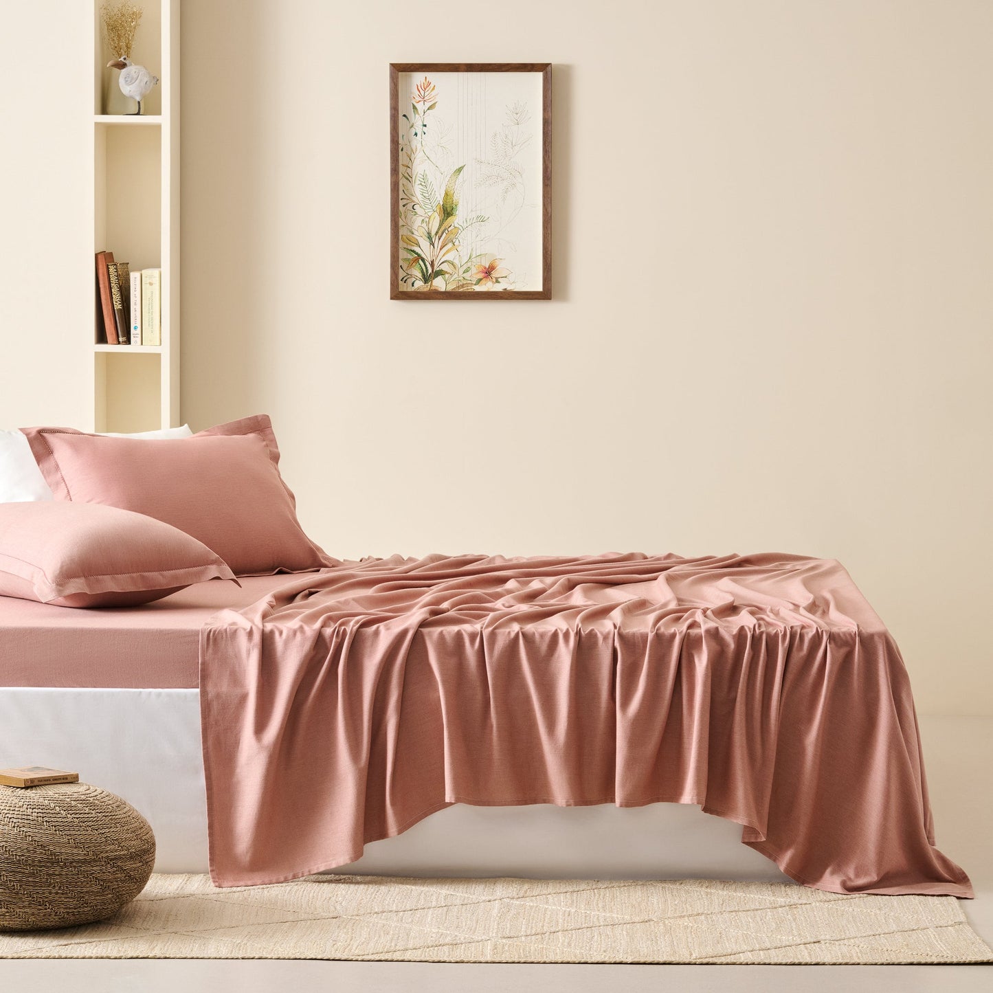 Bedsheet | Cotton Bamboo Chambray Dual-Tone | Rustic Terracotta With 2 Pillow Shams