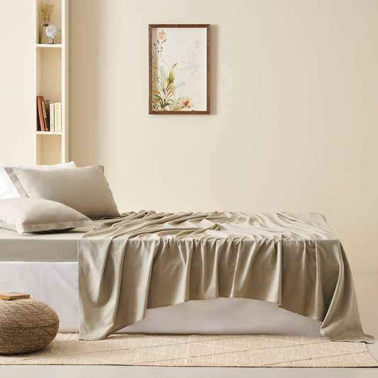Bedsheet | Cotton Bamboo Chambray Dual-Tone | Fresh Eucalyptus With 2 Pillow Shams