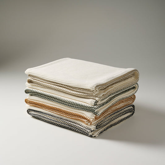 Throw Blanket | Cotton-Bamboo Whipstitch Ribbed | Cream