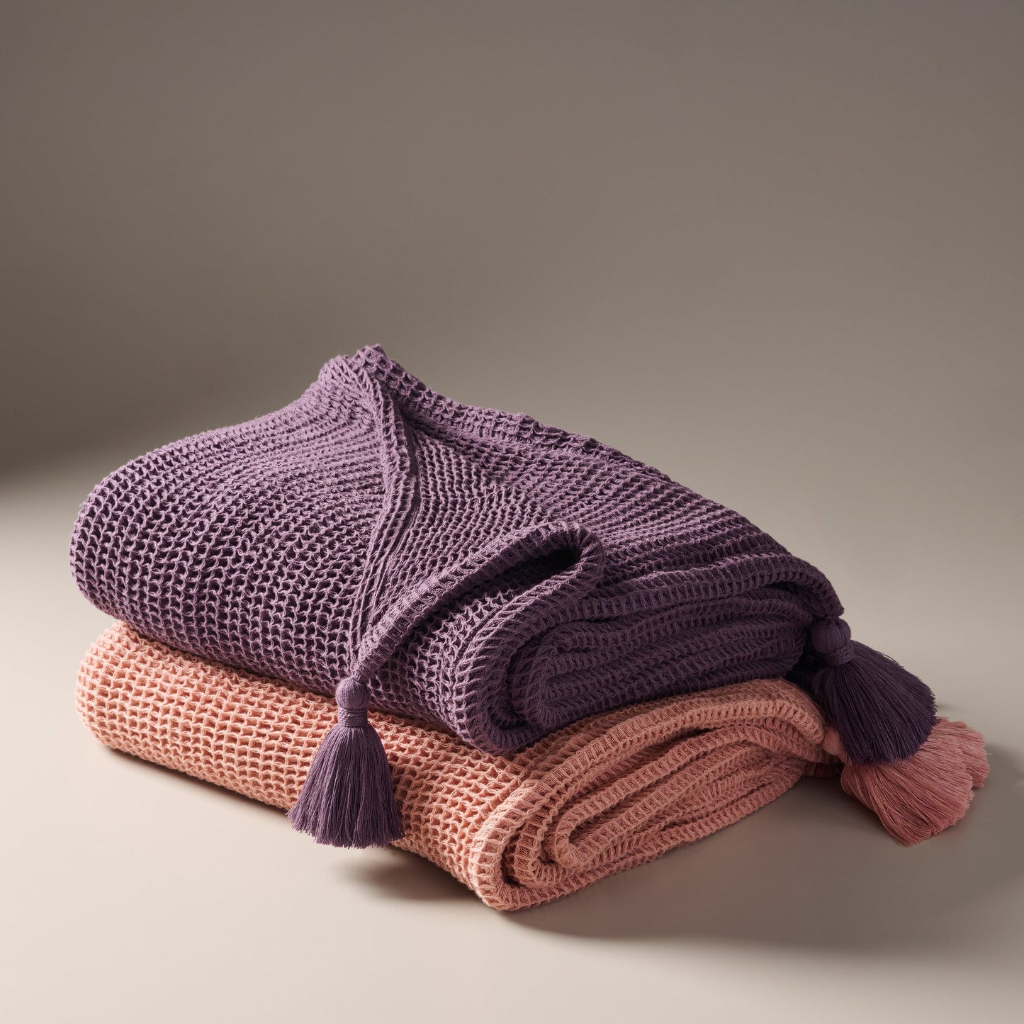 Throw Blanket | Cotton Waffle Thick Tassels | Sea Sponge