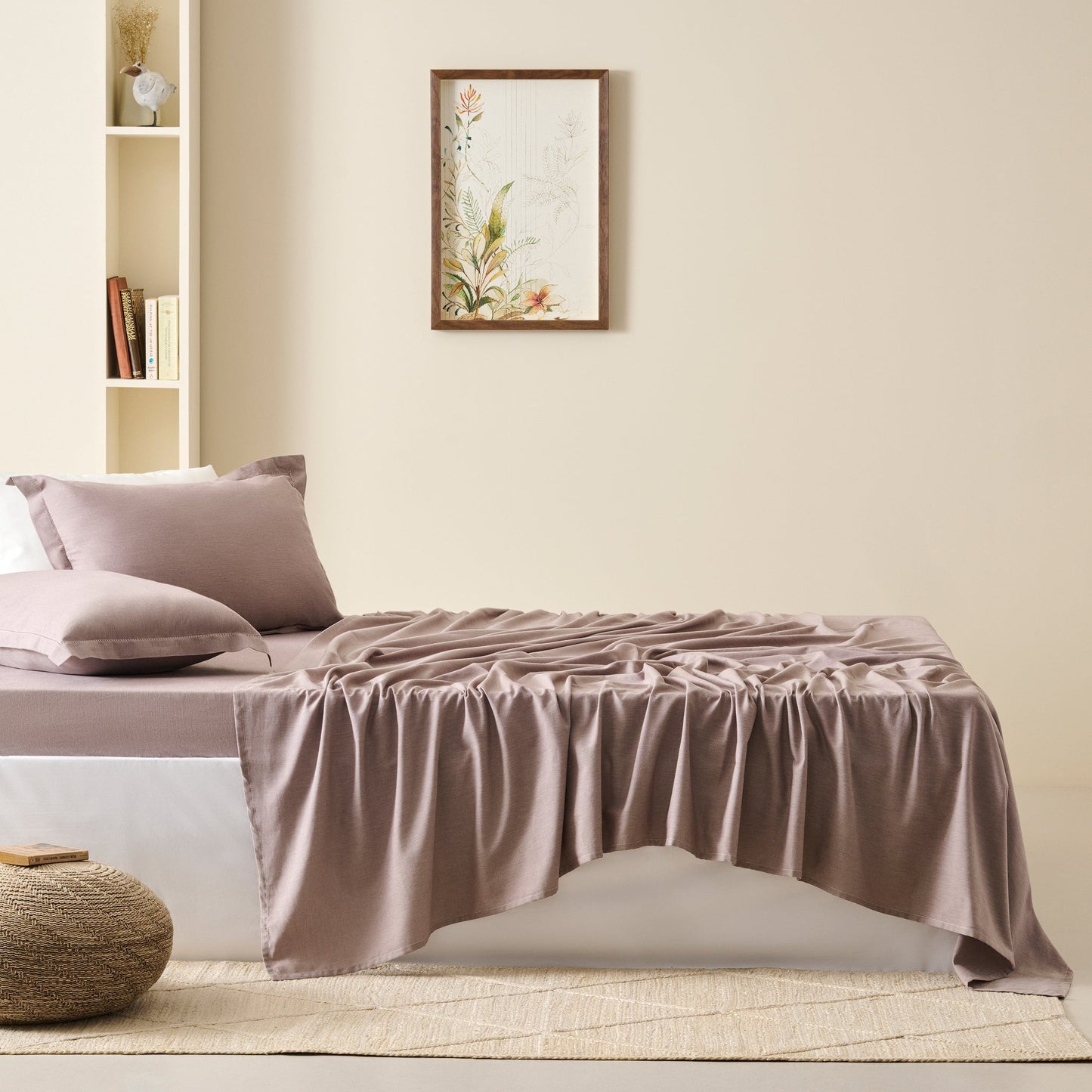 Bedsheet | Cotton Bamboo Chambray Dual-Tone | Dusty Amethyst With 2 Pillow Shams