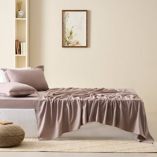 Bedsheet | Cotton Bamboo Chambray Dual-Tone | Dusty Amethyst With 2 Pillow Shams