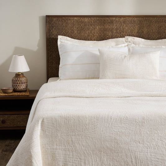 Bed Cover | Cotton Linen Jacquard Palm Shadow | King & Queen Sizes with Cushion