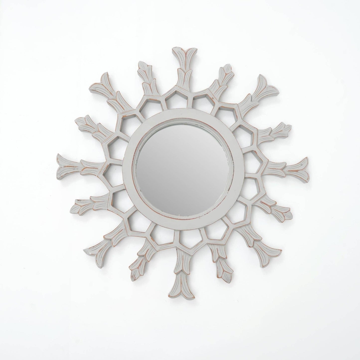 Hand-Carved Metallic Wooden Sunburst Wall Mirror - Decorative Statement Mirror for Living Room, Entryway & Bedroom Decor