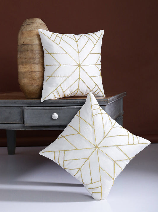 Off-White Embellished Square Cushion Covers – Decorative Accent – 40x40 cm – Set of 2