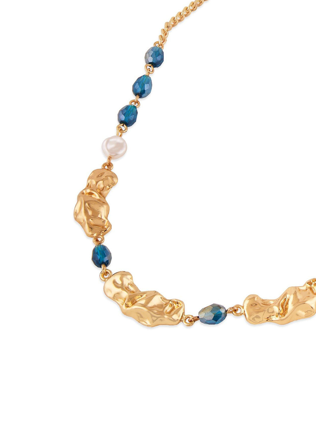 Gold-Plated Minimal Necklace – Fashion Jewellery – Alloy with Blue Bead – 24 cm Length
