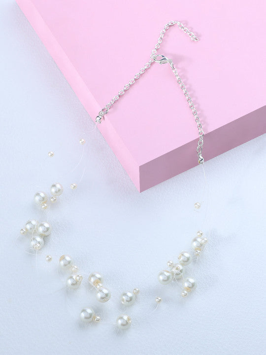 Multi-Strand White Pearl Neckpiece – Fashion Accessory – Silver-Plated Alloy – Individual Item