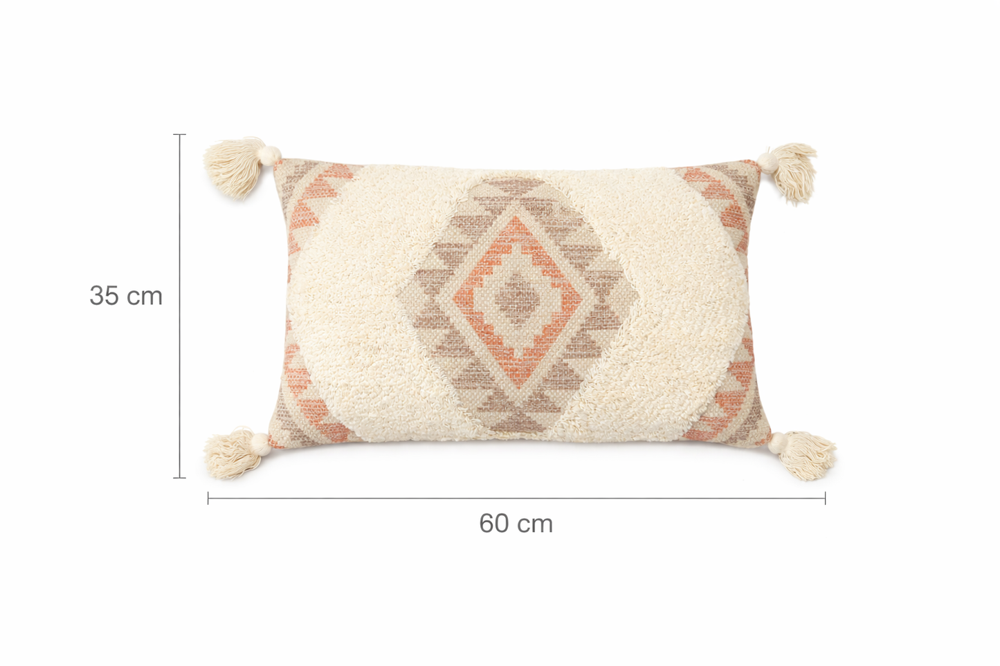 Desert Mirage Tufted Cushion with Tassels – Beige | 60x35 cm