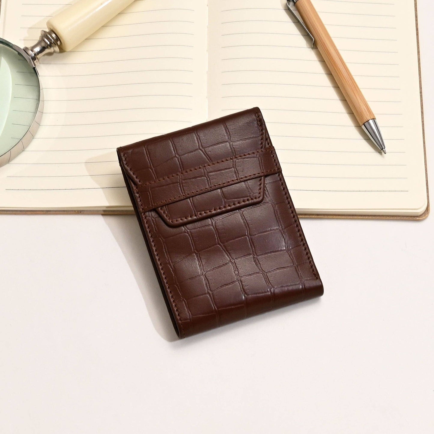 Men’s Brown Croc Slim Bifold Wallet – Coin & Card Slots