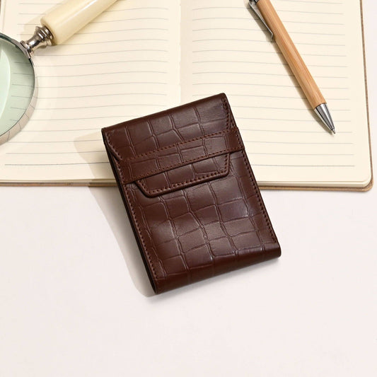 Men’s Brown Croc Slim Bifold Wallet – Coin & Card Slots
