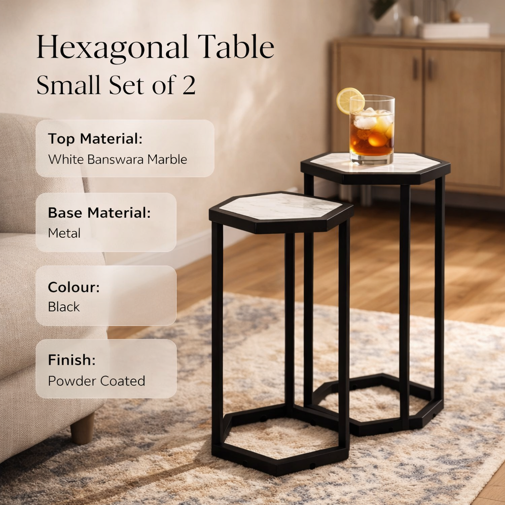 Hexaognal Marble Table  Small Set of 2