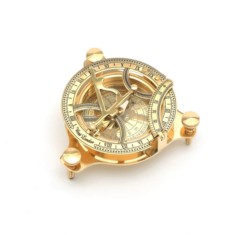 Antique Brass Sundial Compass - Nautical Desk Decor