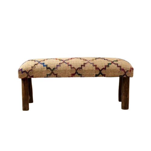 Embroidered Jute Bench with Bamboo Legs – 114 cm