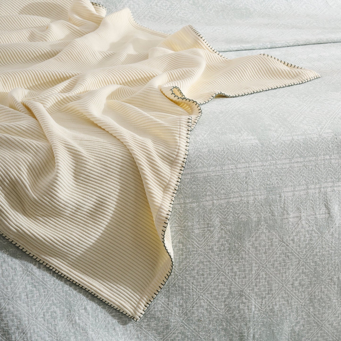 Throw Blanket | Cotton-Bamboo Whipstitch Ribbed | Cream