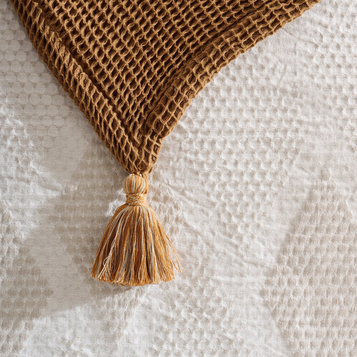 Throw Blanket | Cotton Waffle Thick Tassels | Sea Sponge
