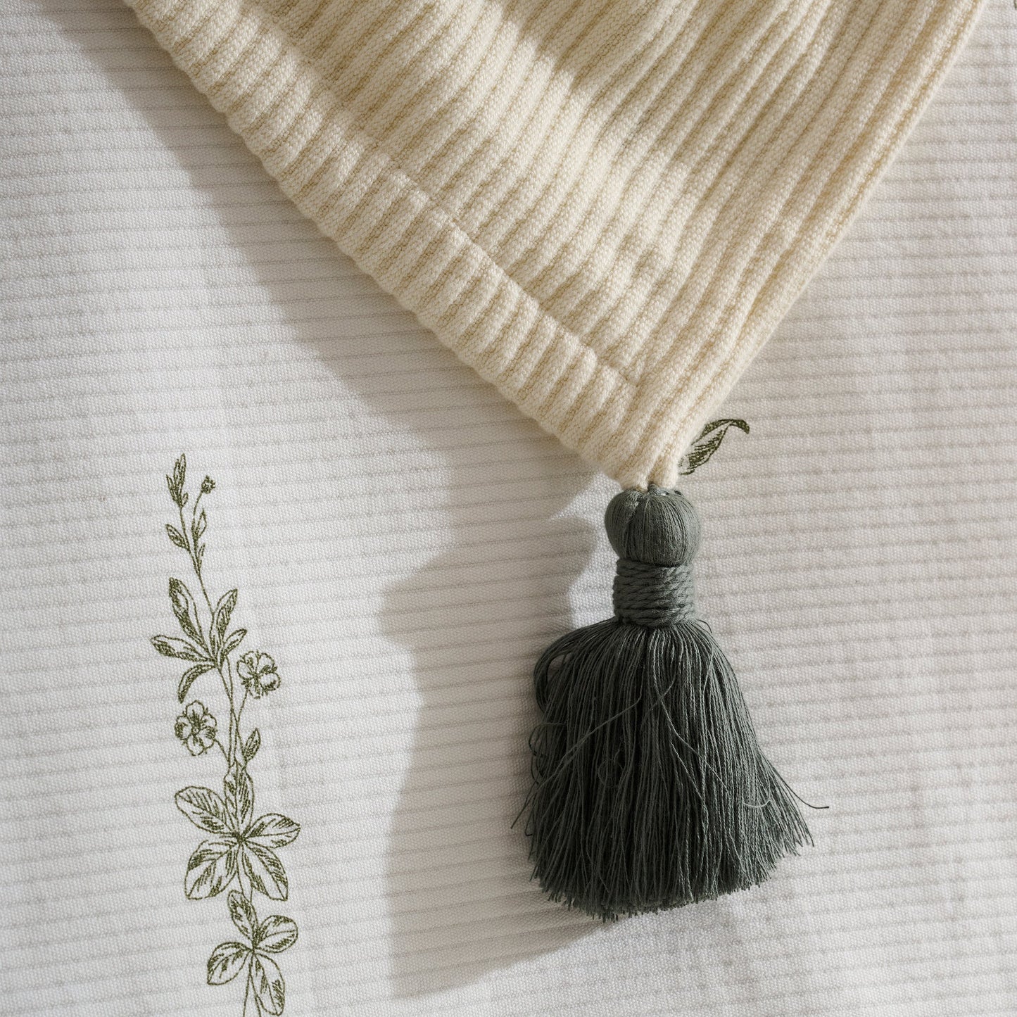 Throw Blanket | Cotton Bamboo Rib Tassels | Cream