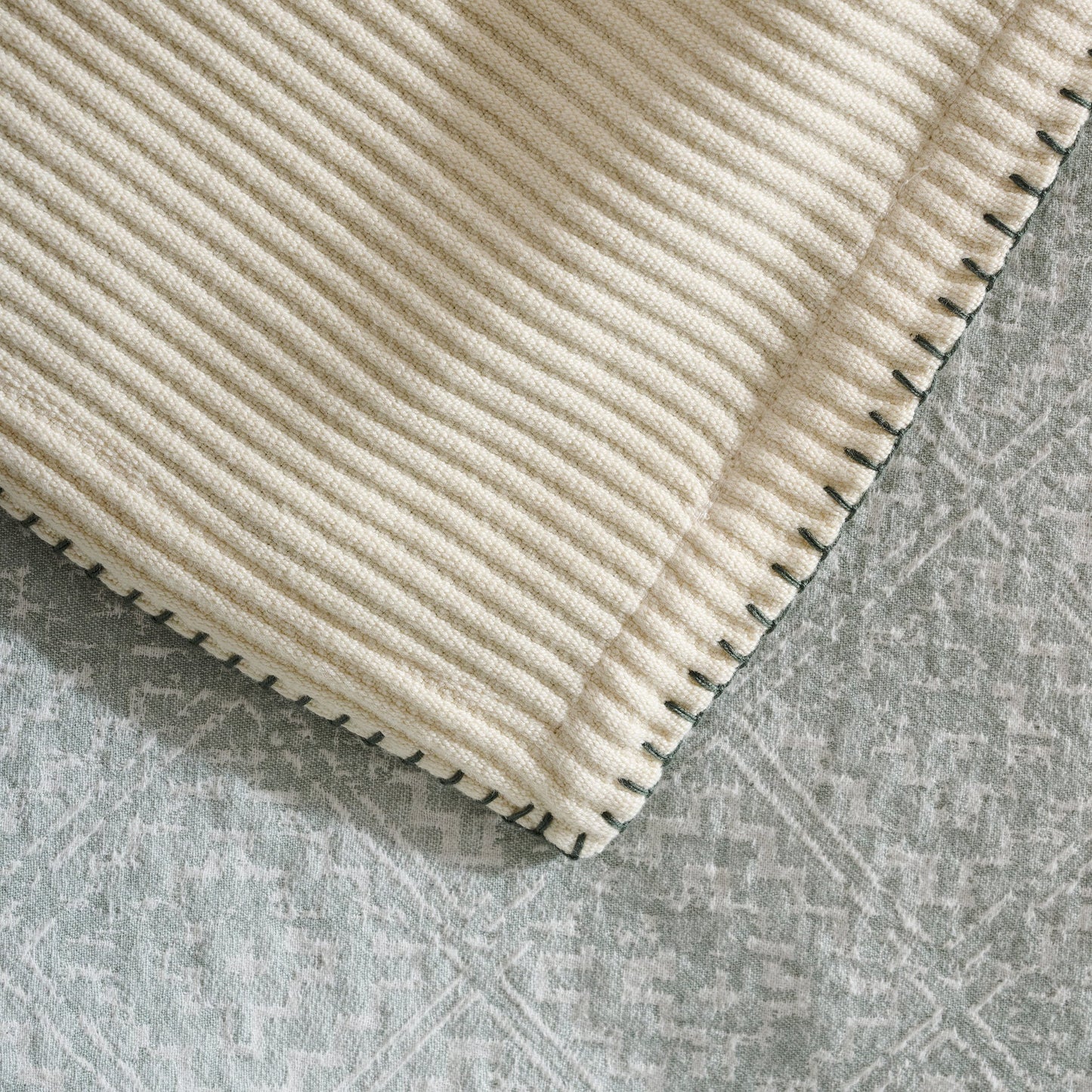 Throw Blanket | Cotton-Bamboo Whipstitch Ribbed | Cream