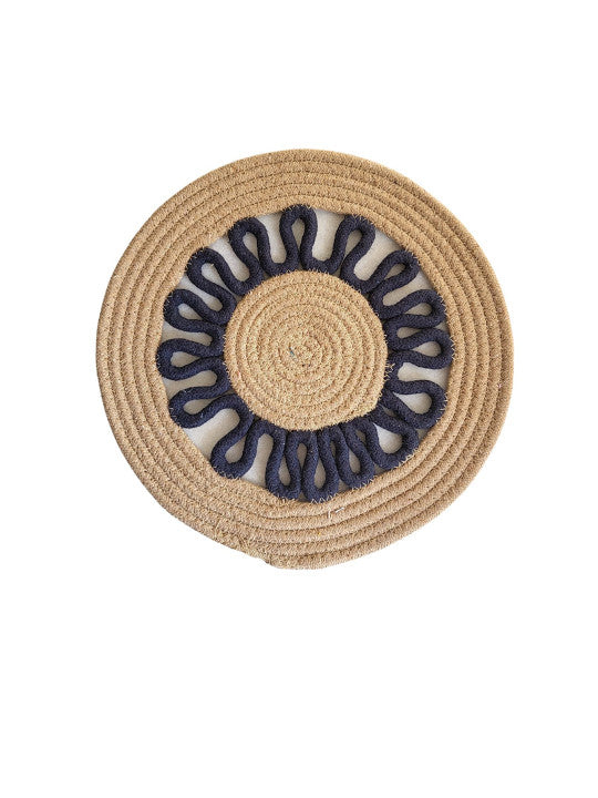 Set van 2 - Ronde Eetkamer Placemats – Katoenen Tafeltextiel – Geweven Patroon