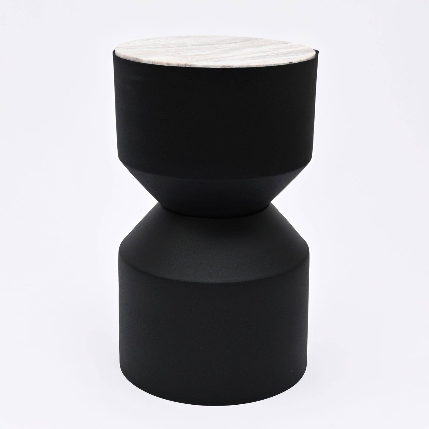 Modern Toronto Marble Drum Side Table with Black Iron Base