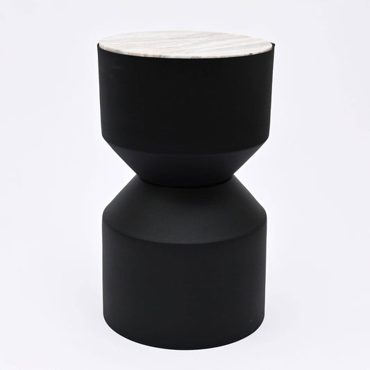 Modern Toronto Marble Drum Side Table with Black Iron Base