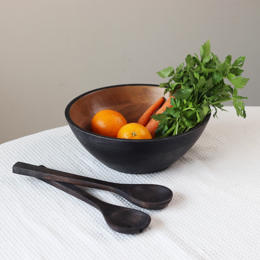 Mango Wood Serving Bowl - Dual Tone Matte Black & Acacia