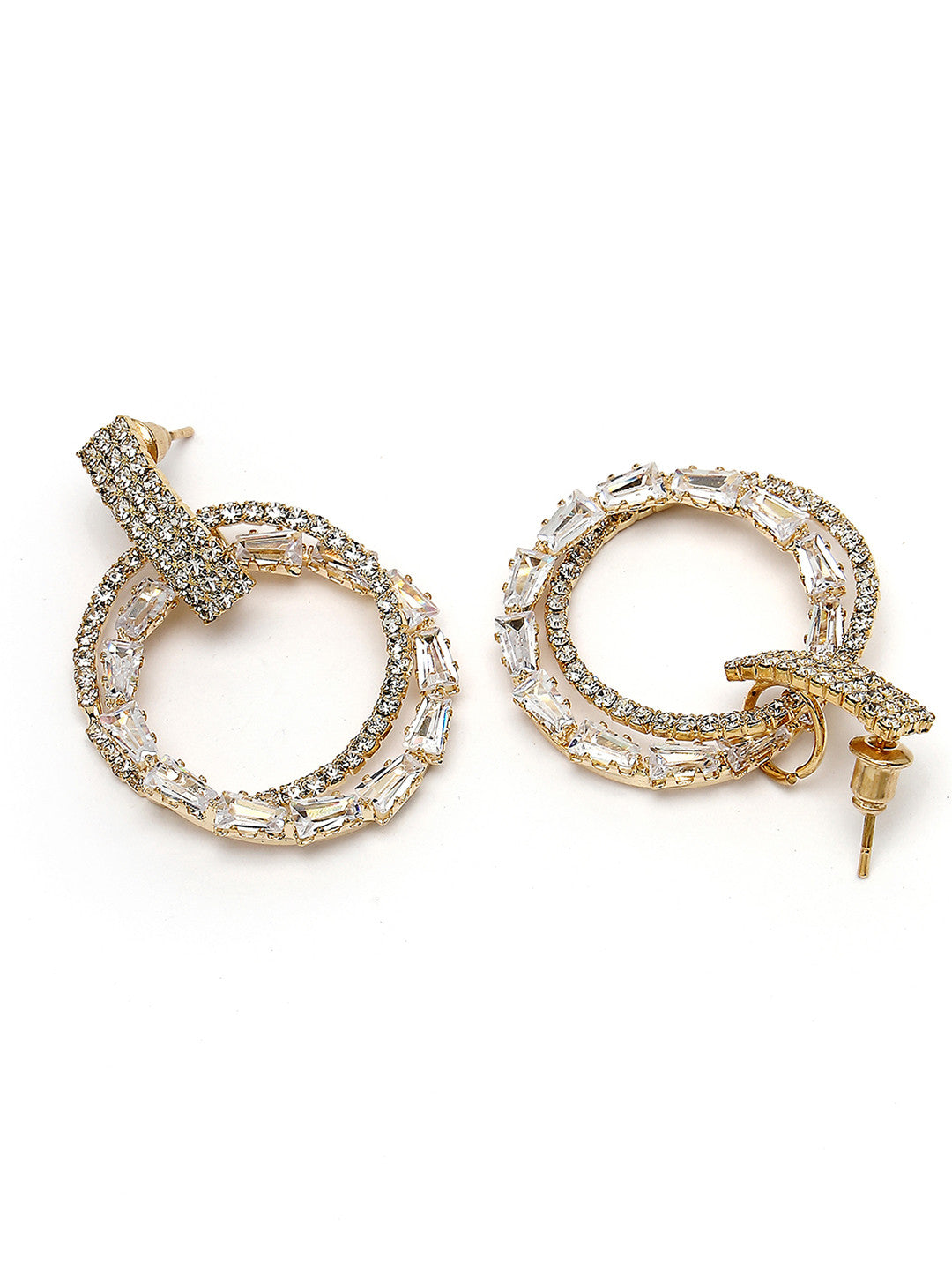 Contemporary Gold-Plated Cubic Zirconia Round Dangler Drop Earrings – Fashion Jewelry – Gold-Plated Finish – 3.7cm Length