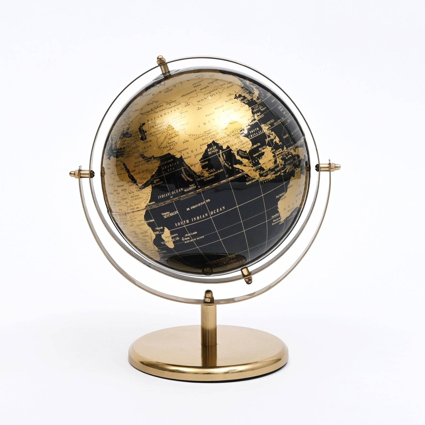 Decorative World Globe with Gold Metal Stand | 9.5x8x12 In