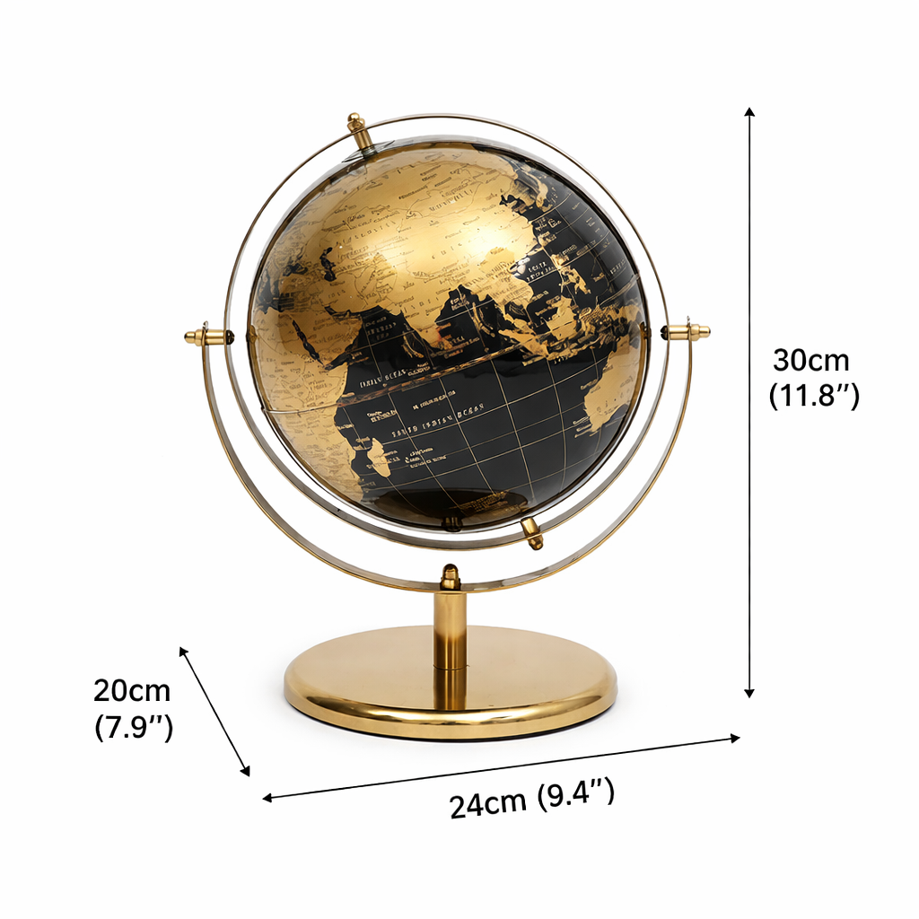 Decorative World Globe with Gold Metal Stand | 9.5x8x12 In