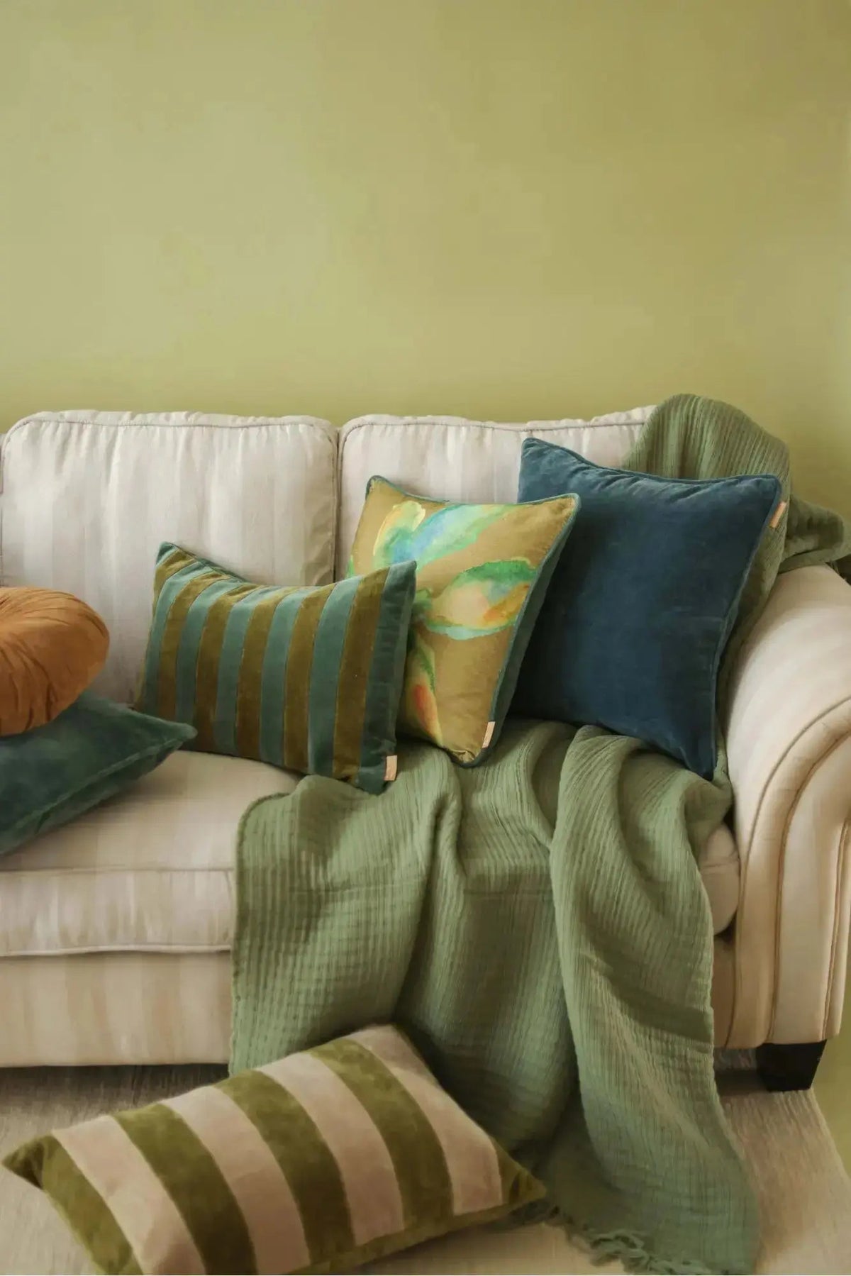 Holly Cobalt Blue Velvet Stripe Cushion Cover SanctuaryLiving