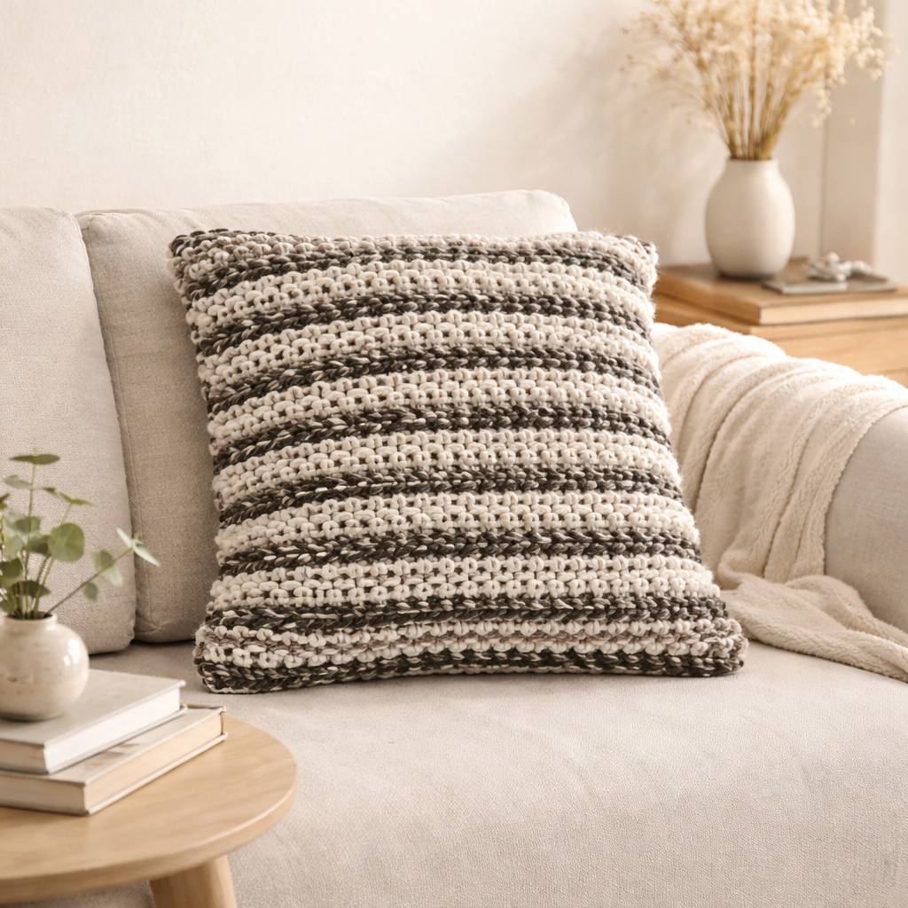 Ivory & Grey Handwoven Textured Cushion - 45x45 cm