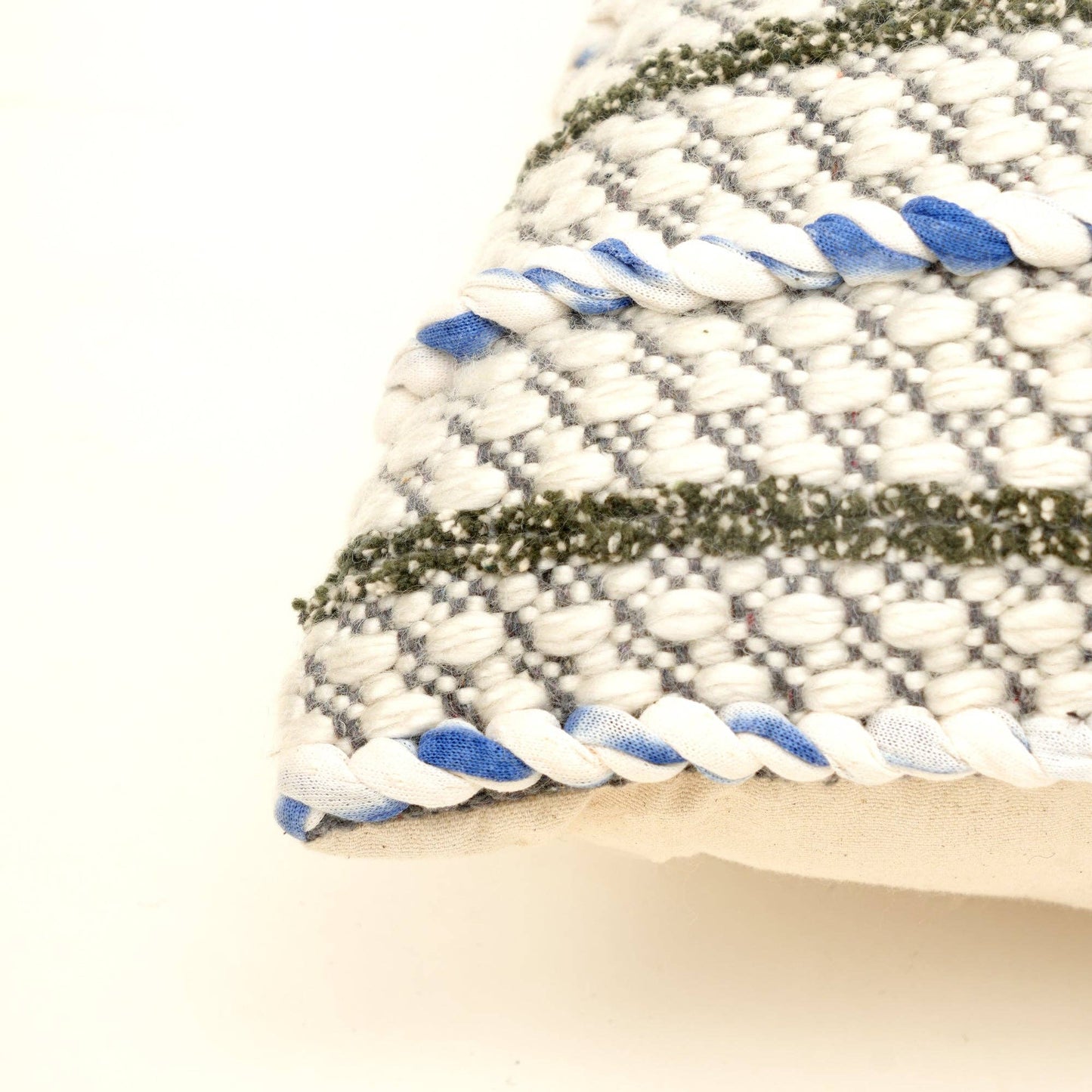 Ivory & Blue Textured Cushion with filler– Handwoven Design