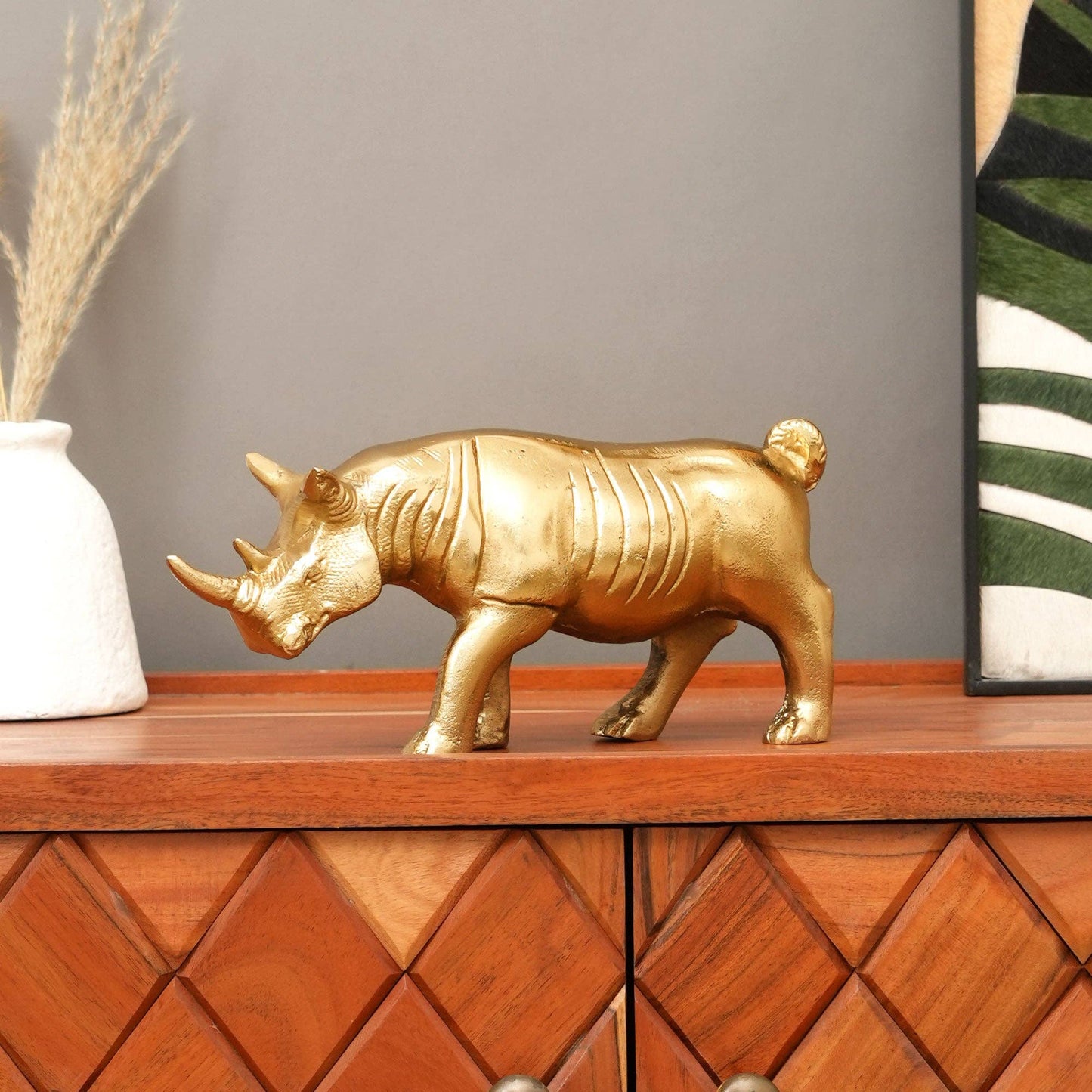Decorative Gold Rhinoceros Statue – Modern Décor