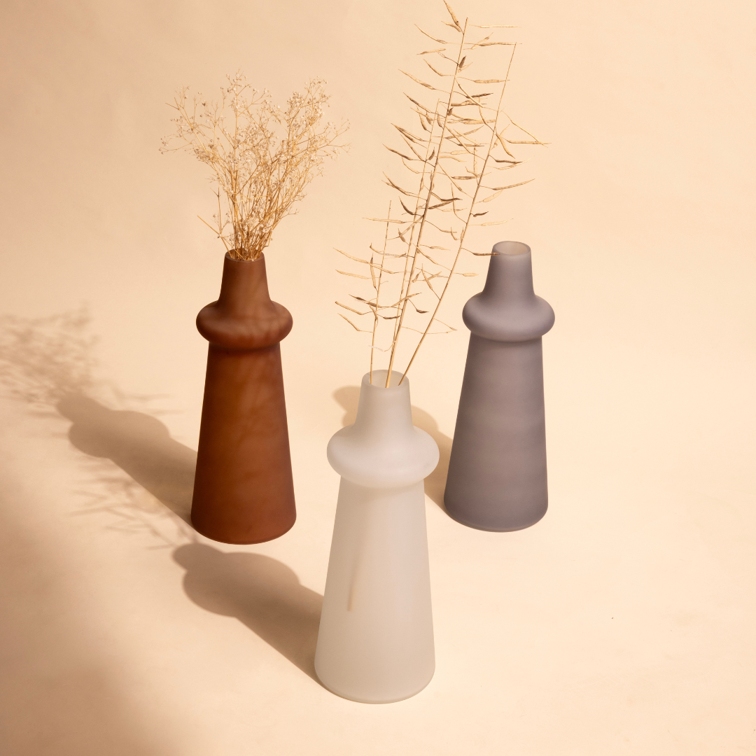 Frosted Glass Vase For Long Stems - 3 Colors