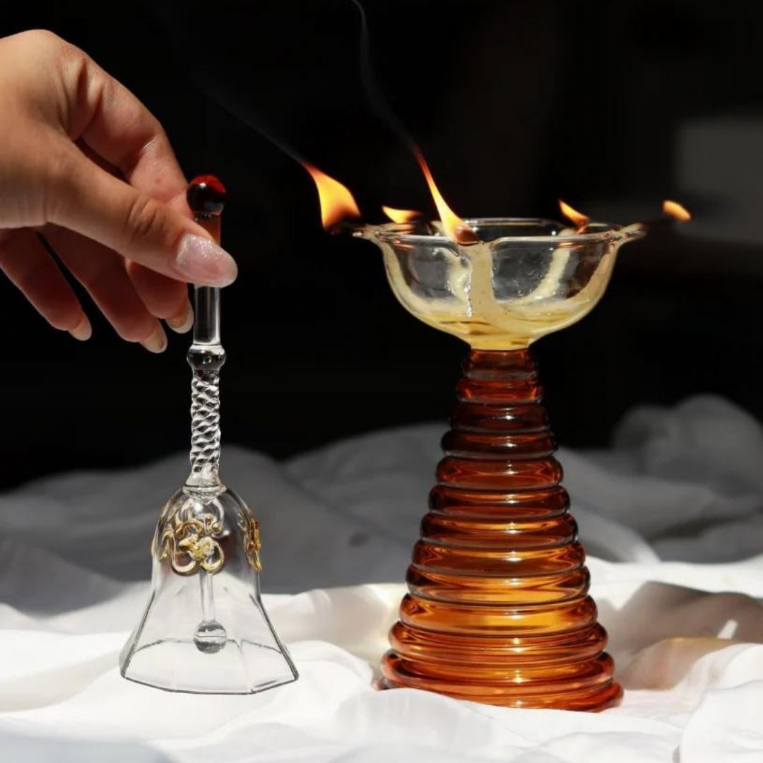 Glass Ringing Bell Candle Holder - Modern Diya Design