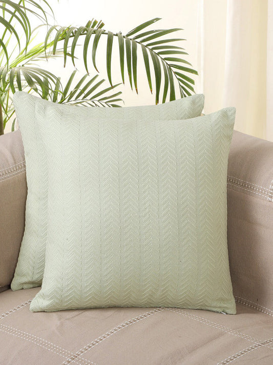 Set of 2 - Green Textured Cushion Covers – 100% Cotton, Easy Care